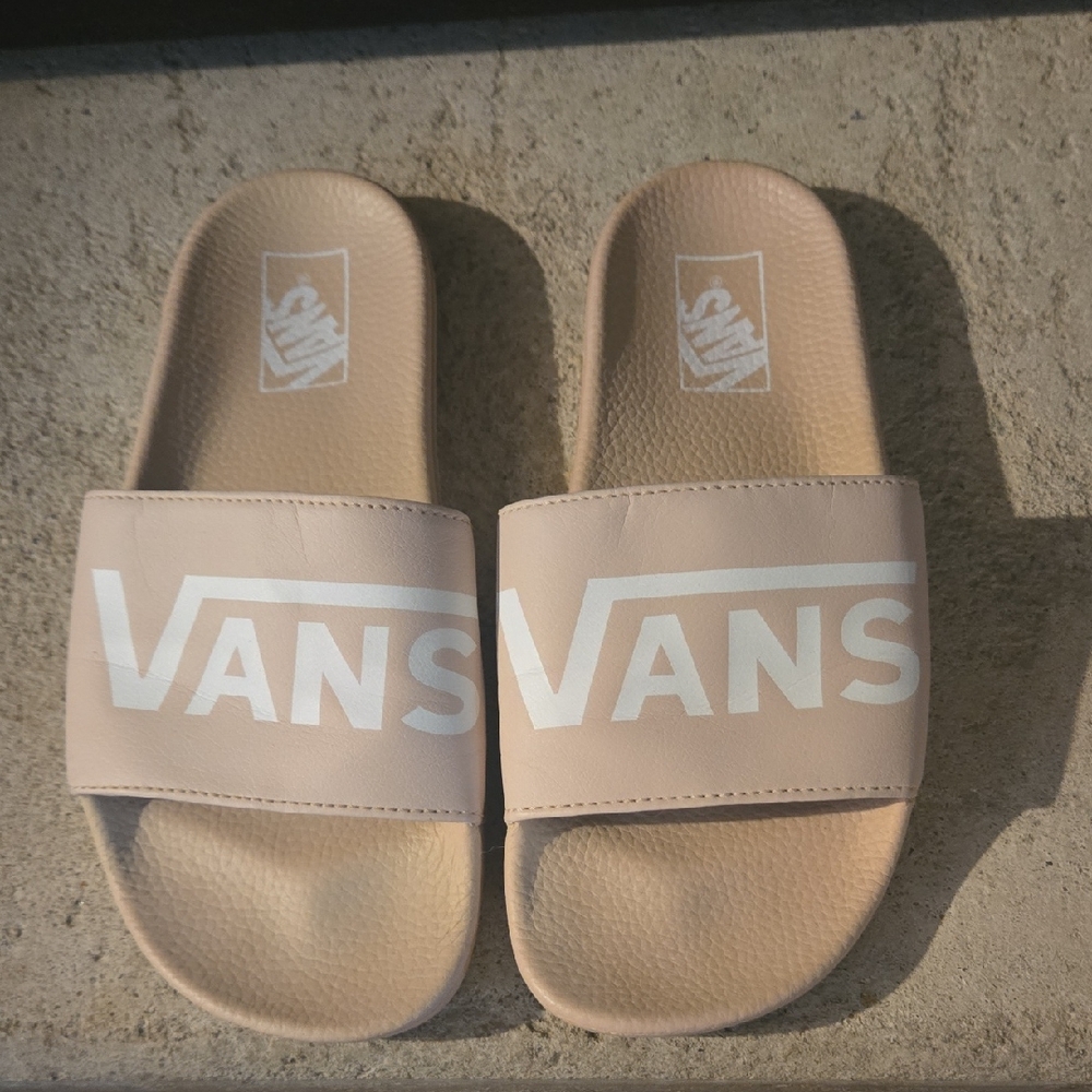 Vans Pink Slide Sandals with White Logo